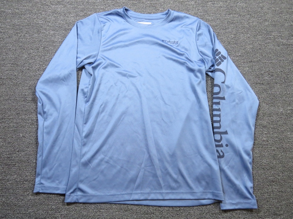Columbia Shirt Boys L 14/16 Blue PFG Logo Long Sleeve Fishing Performance Tee